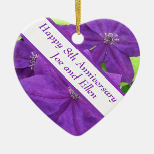 8th Anniversary, Clematis Ceramic Tree Decoration