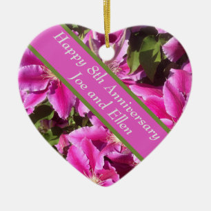 8th Anniversary, Clematis Ceramic Tree Decoration