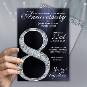 8th Anniversary Diamond Silver Midnight Blue Years Invitation