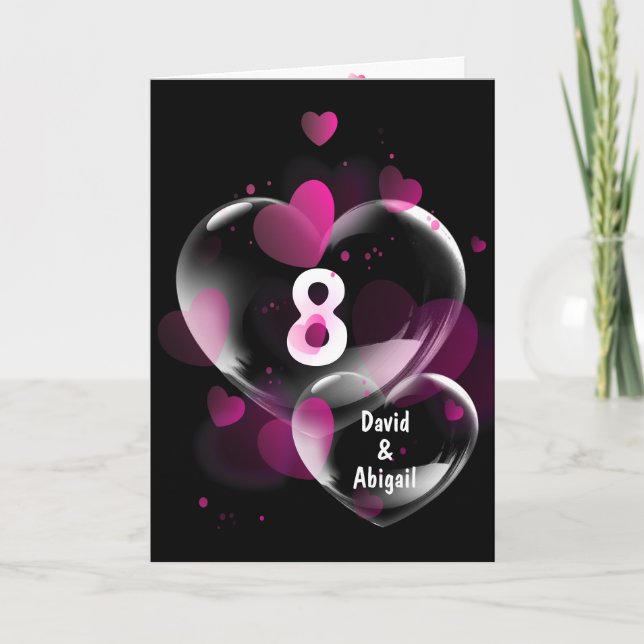 8th Anniversary Heart Bubbles on Black  Card (Front)