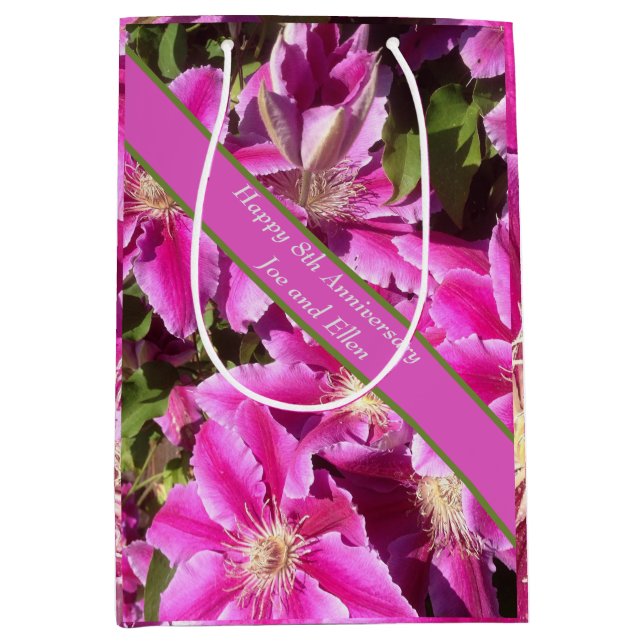 8th Anniversary, pink Clematis Medium Gift Bag (Front)
