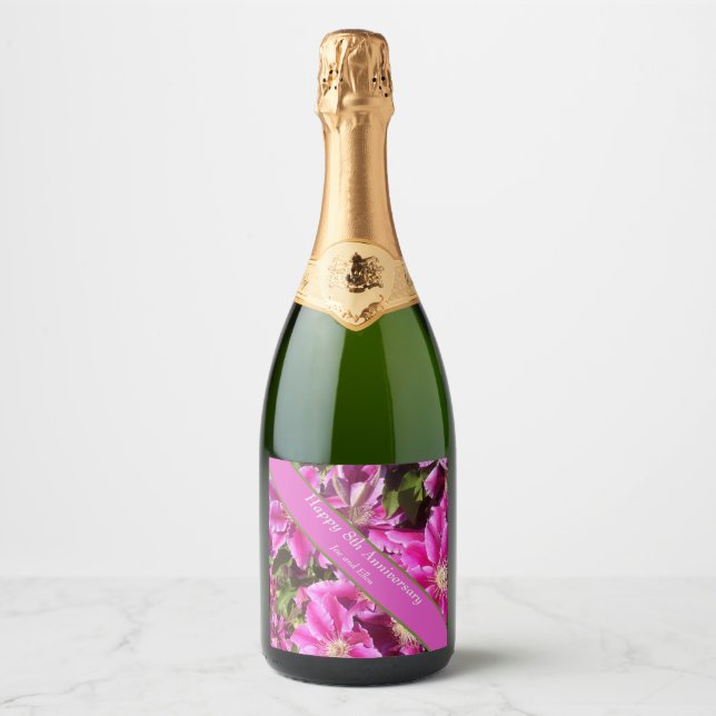 8th Anniversary, pink Clematis Sparkling Wine Label (Front)