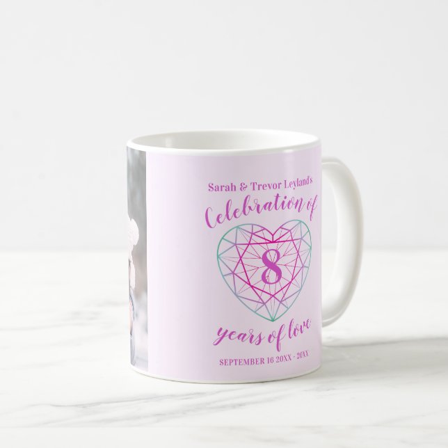 8th anniversary tourmaline heart custom photo coffee mug (Front Right)