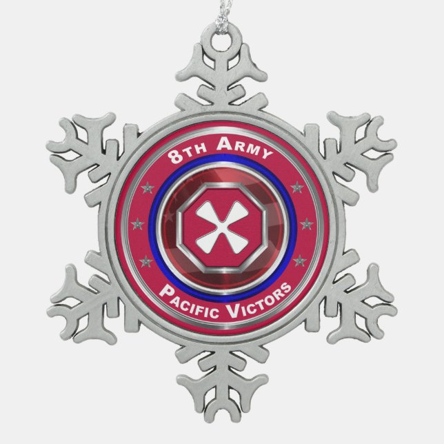 8th Army Customised Keepsake Snowflake Pewter Christmas Ornament (Front)