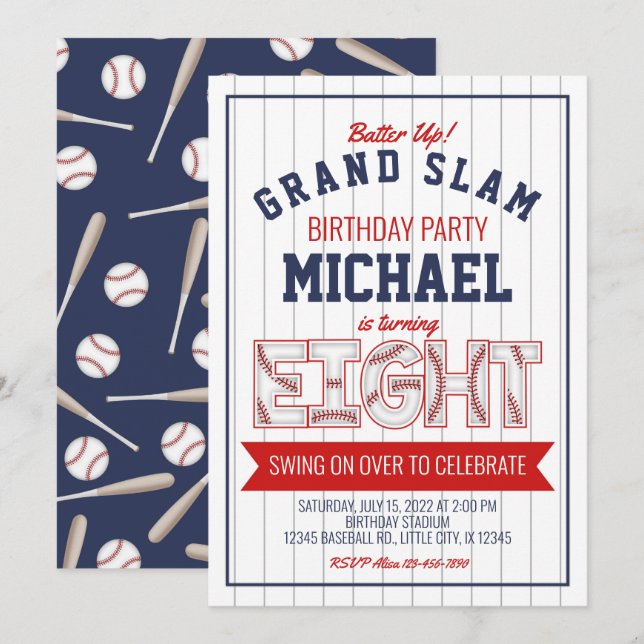 8th Baseball Birthday Invitation (Front/Back)