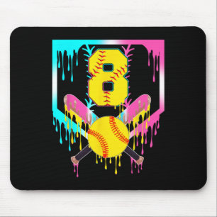 8th Bday Softll Home Plate Drip Ice Cream 8 Year O Mouse Mat
