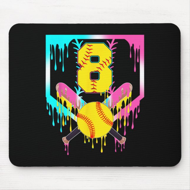 8th Bday Softll Home Plate Drip Ice Cream 8 Year O Mouse Mat (Front)