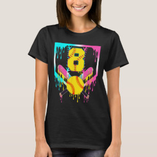8th Bday Softll Home Plate Drip Ice Cream 8 Year O T-Shirt