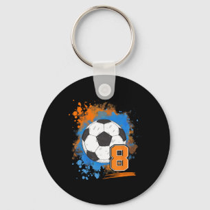 8th Birthday 8 Years Old Soccer Ball Key Ring