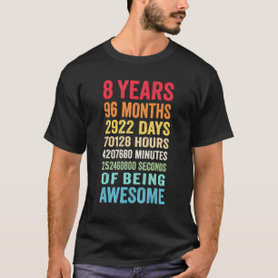8th Birthday 8 Years Old Vintage Retro 96 Months T-Shirt