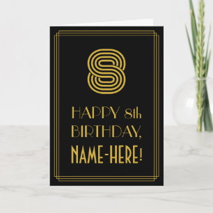 8th Birthday: Art Deco Inspired Look "8" & Name Card