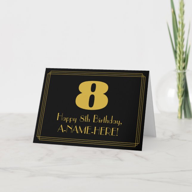 8th Birthday: Art Deco Inspired Look "8" & Name Card (Front)