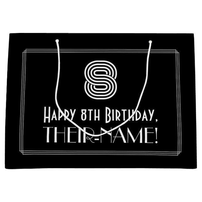 8th Birthday — Art Deco Inspired Look "8" & Name Large Gift Bag (Front)