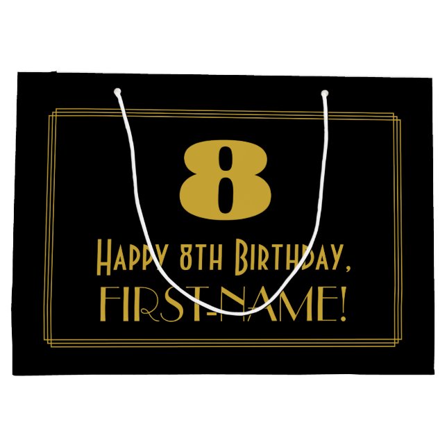 8th Birthday — Art Deco Inspired Look "8" & Name Large Gift Bag (Back)