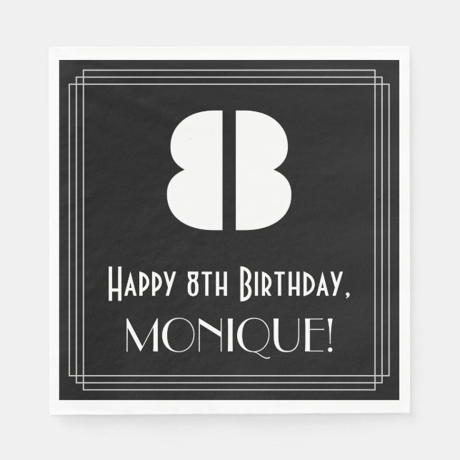 8th Birthday: Art Deco Inspired Look "8" + Name Napkin (Front)