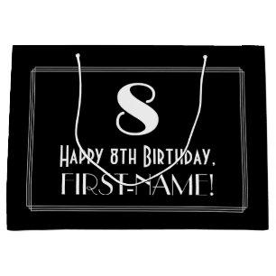 8th Birthday: Art Deco Inspired Style "8", Name Large Gift Bag