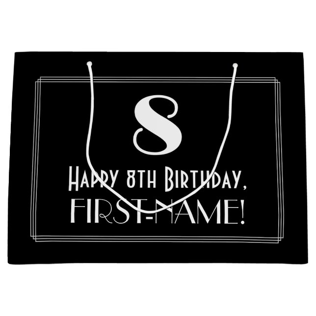 8th Birthday: Art Deco Inspired Style "8", Name Large Gift Bag (Front)