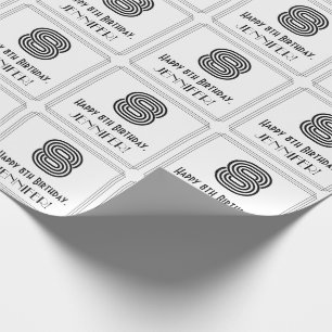 8th Birthday: Art Deco Inspired Style "8" + Name Wrapping Paper