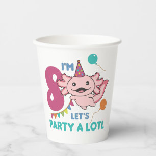 8th Birthday Axolotl Eight Year Old Sweet Axolotls Paper Cups