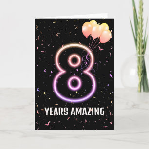 8th Birthday Balloons and Confetti Card