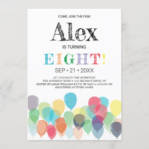 8th Birthday Balloons Party Invitation