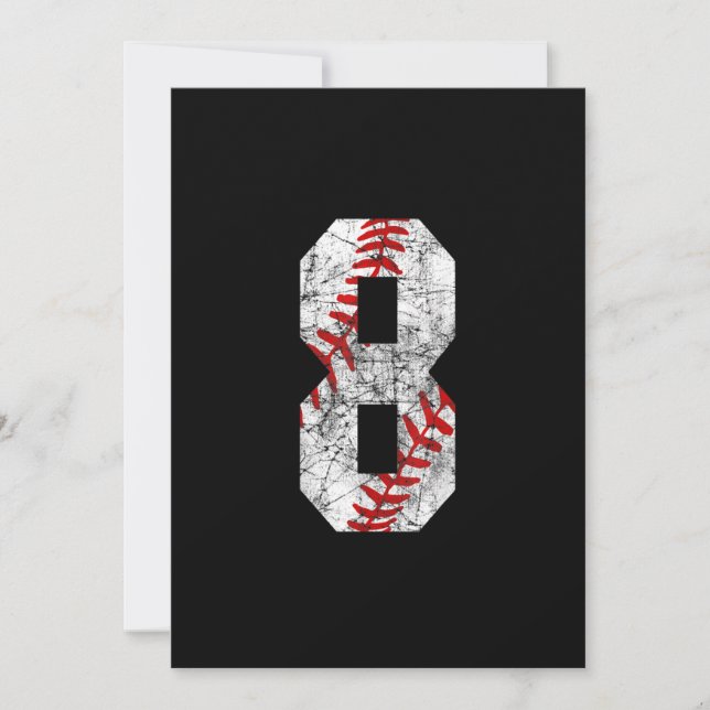 8th Birthday Baseball Big Number Eight 8 Year Old  Invitation (Front)