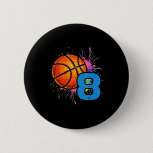 8th Birthday Basketball 8 Year Old Bday Srts Boys  6 Cm Round Badge