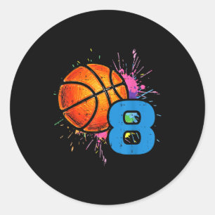 8th Birthday Basketball 8 Year Old Bday Srts Boys Classic Round Sticker