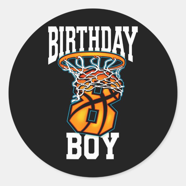 8th Birthday Basketball  8 Years Old Kids Gift 1 Classic Round Sticker (Front)