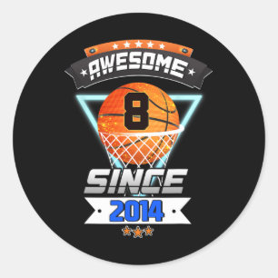 8th Birthday  Basketball Player 8 Years Old Boy Gi Classic Round Sticker