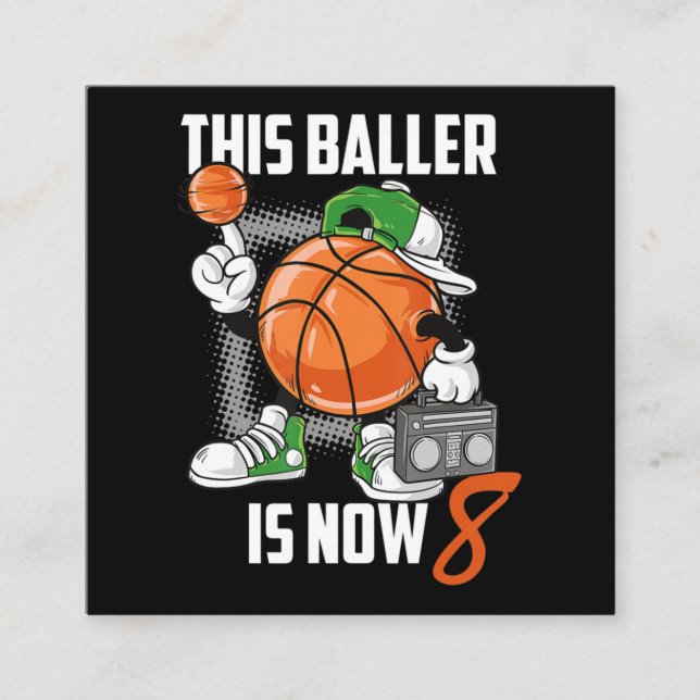 8th Birthday Basketball Player Funny 8 Years Old Square Business Card (Front)