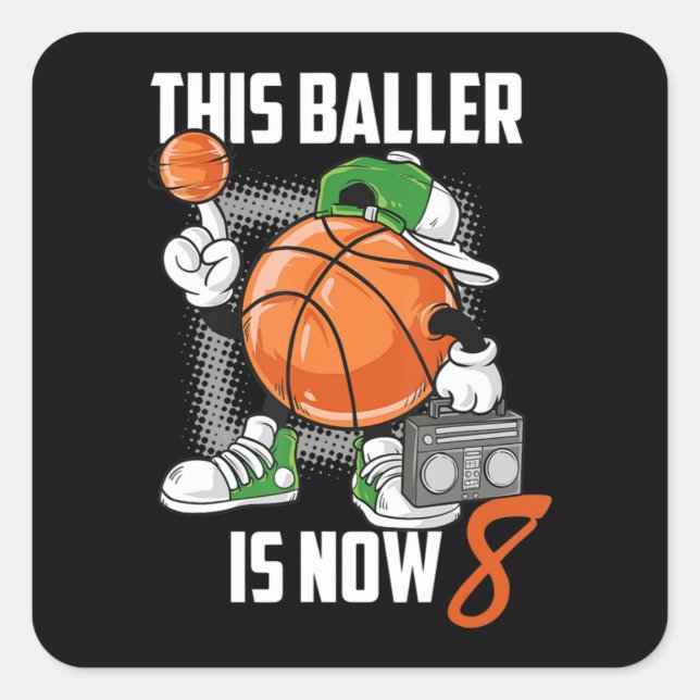 8th Birthday Basketball Player Funny 8 Years Old Square Sticker (Front)