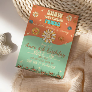 8th birthday bohemian groovy style retro invitation