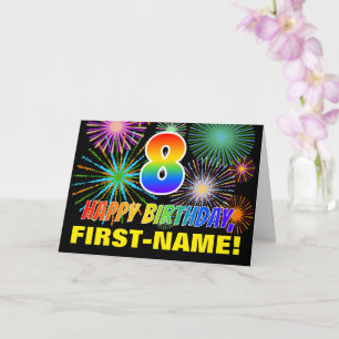 8th Birthday: Bold, Fun, Fireworks, Rainbow 8 Card