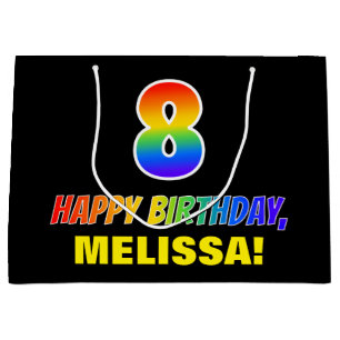 8th Birthday: Bold, Fun, Simple, Rainbow 8 Large Gift Bag
