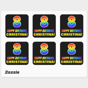 8th Birthday: Bold, Fun, Simple, Rainbow 8 Square Sticker
