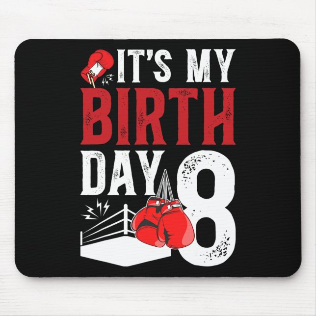 8th Birthday Boxing Boy 8 Year Old Boxer Bday Part Mouse Mat (Front)