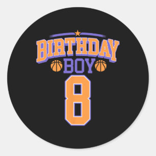 8th Birthday Boy Basketball Lover 8 Years Old Bday Classic Round Sticker