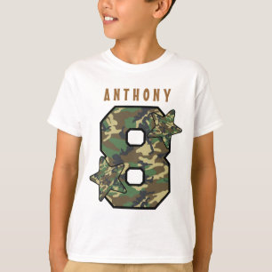 8th Birthday Boy Camo and Stars Custom Name V01H T-Shirt
