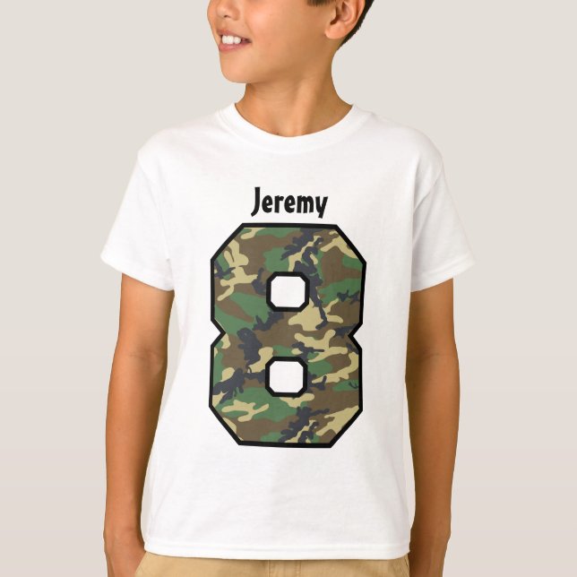 8th Birthday Boy Camo Eight Year Custom Name V007J T-Shirt (Front)