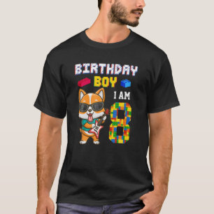 8Th Birthday Boy Corgi Dog Gifts 8 Years Old Block T-Shirt