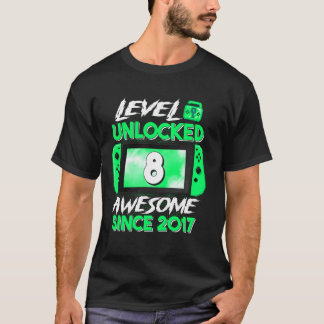 8th Birthday Boy Level 8 Unlocked Awesome 2017 Vid T-Shirt