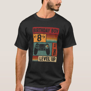 8th Birthday Boy Time To Level Up 8 Years Old Vide T-Shirt