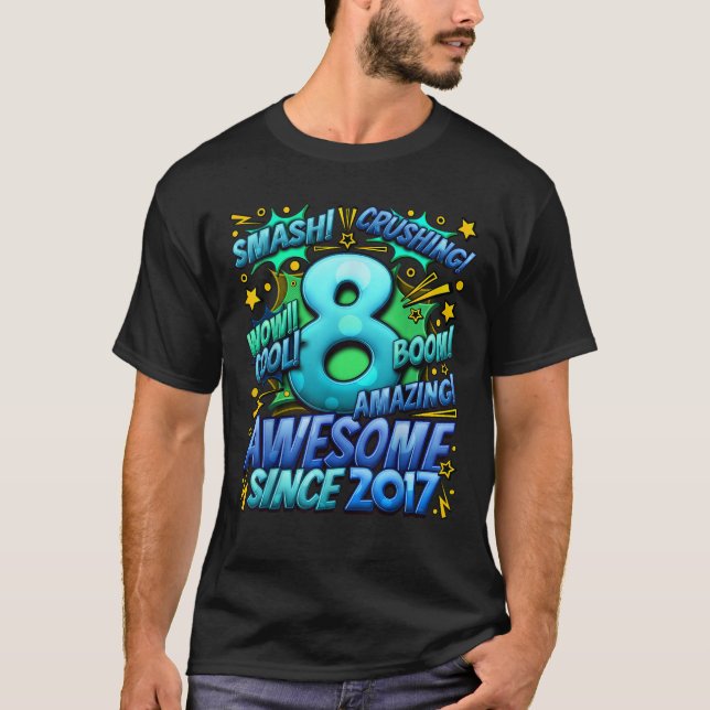 8th Birthday Boy Unisex Kids Black Small Cotton 70 T-Shirt (Front)