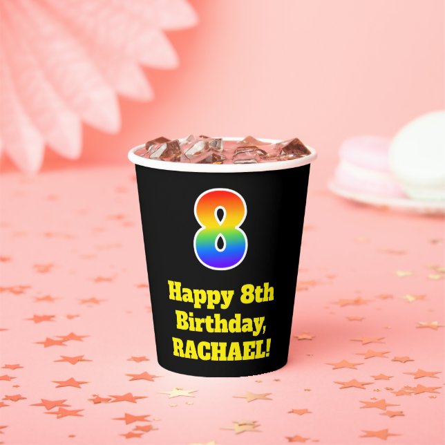 8th Birthday: Colourful, Fun, Exciting, Rainbow 8 Paper Cups (Insitu)