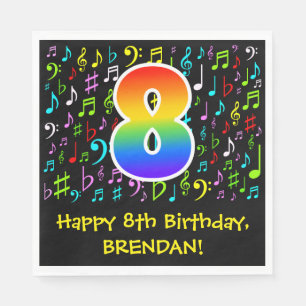 8th Birthday - Colourful Music Symbols, Rainbow 8 Napkin
