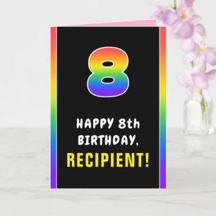 8th Birthday: Colourful Rainbow # 8, Custom Name Card