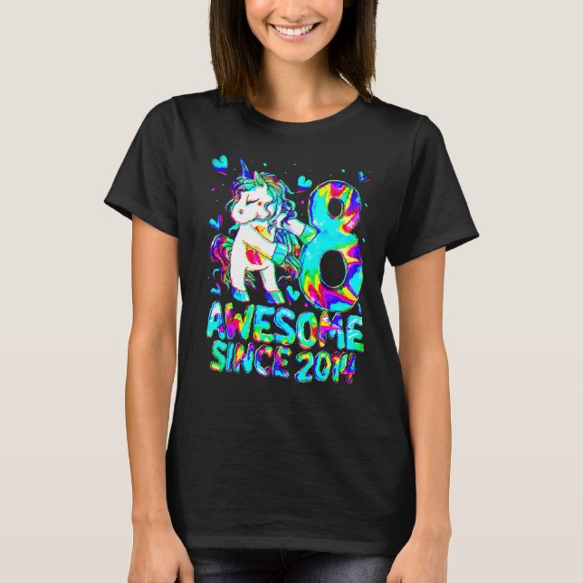 8th Birthday Colourful Tie Dye 8 Year Old Unicorn  T-Shirt (Front)