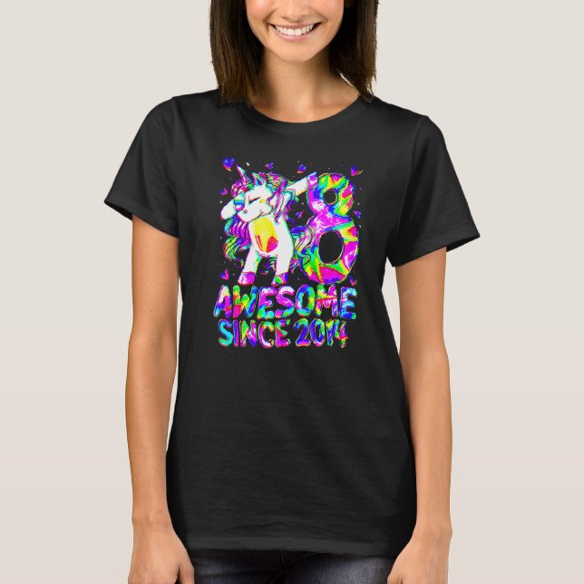 8th Birthday Colourful Tie Dye 8 Year Old Unicorn  T-Shirt (Front)