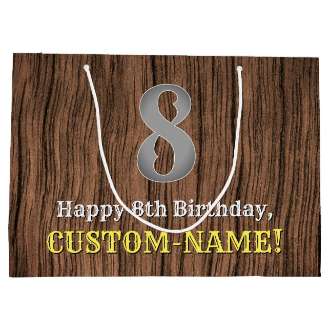 8th Birthday: Country Western Inspired Look, Name Large Gift Bag (Back)
